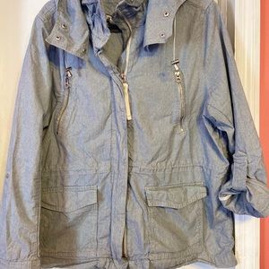 Blue and white striped zip up jacket